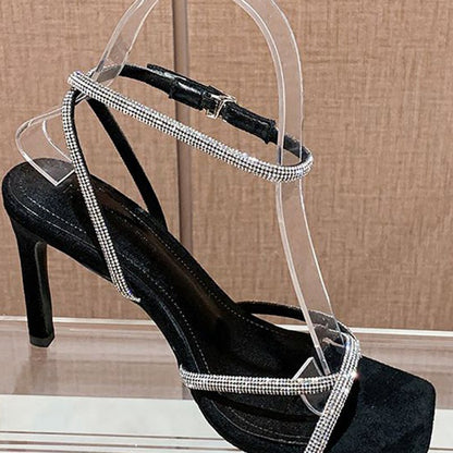 Rhinestone Open Toe Pump Heel Sandal
