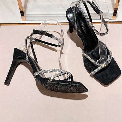 Rhinestone Open Toe Pump Heel Sandal