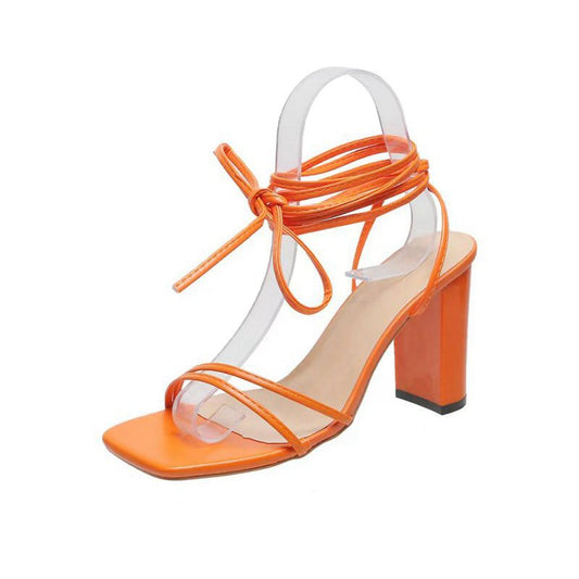 Orange Strappy Block Heeled Sandal