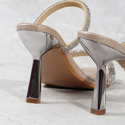 Square Toe Rhinestone Stiletto Sandals