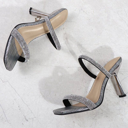 Square Toe Rhinestone Stiletto Sandals