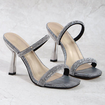 Square Toe Rhinestone Stiletto Sandals