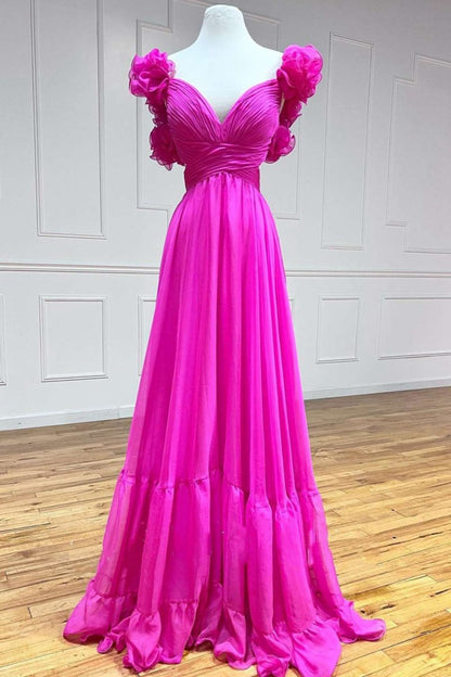 Lace-Up V-Neck Ruffle Pleated Long Prom Dresses