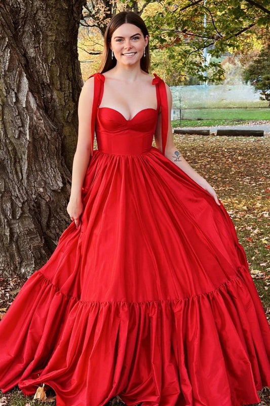 Sweetheart Bow Strap A-line Long Prom Dresses