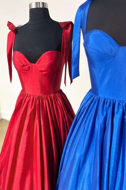 Sweetheart Bow Strap A-line Long Prom Dresses