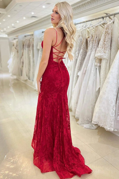 Lace V Neck Mermaid Prom Dresses