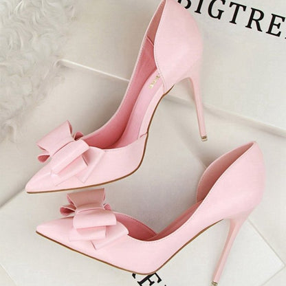 Sweet Bow Pointed Side Hollow High Heels