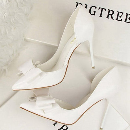 Sweet Bow Pointed Side Hollow High Heels