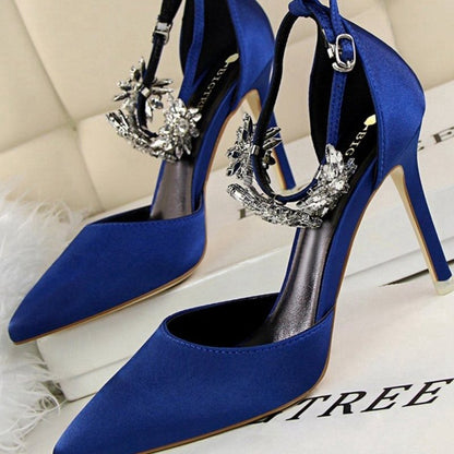 Ankle Strap Prom Heels with Crystals