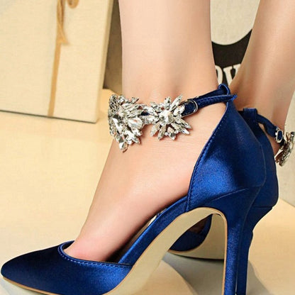 Ankle Strap Prom Heels with Crystals