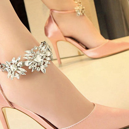 Ankle Strap Prom Heels with Crystals