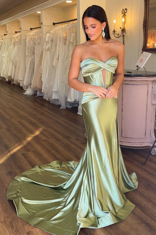 Sweetheart Satin Mermaid Long Prom Dresses