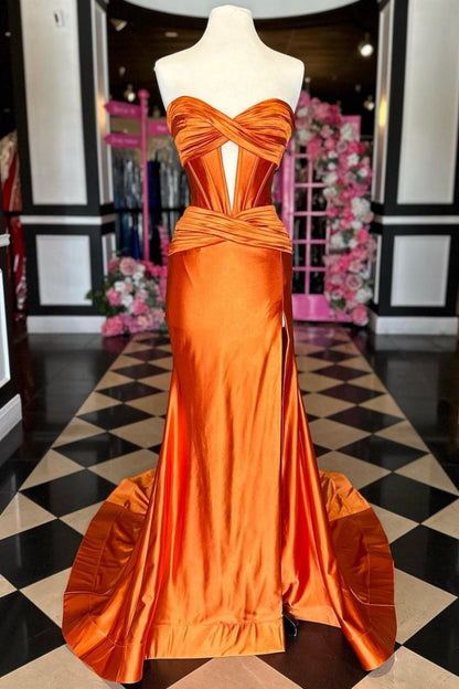 Sweetheart Satin Mermaid Long Prom Dresses