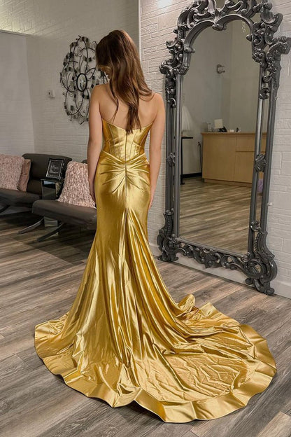 Sweetheart Pleated Mermaid Long Prom Dresses
