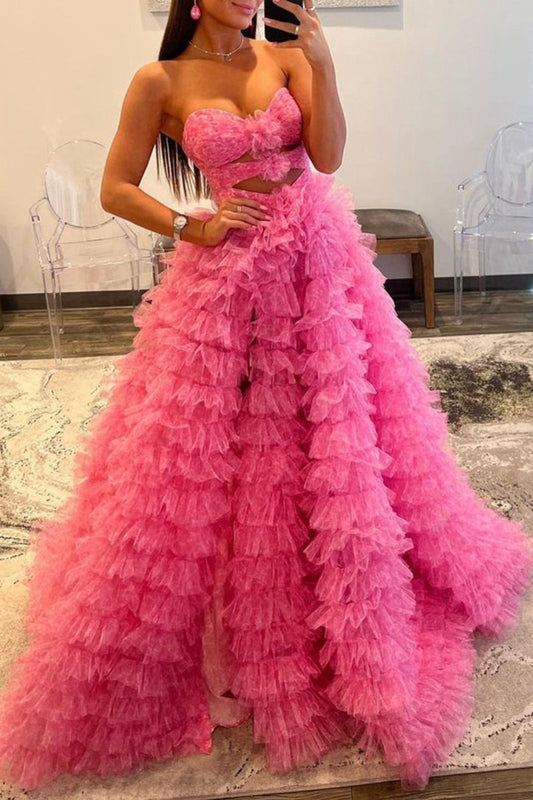 Ball Gown Sweetheart Tie Printed Tulle Prom Dresses