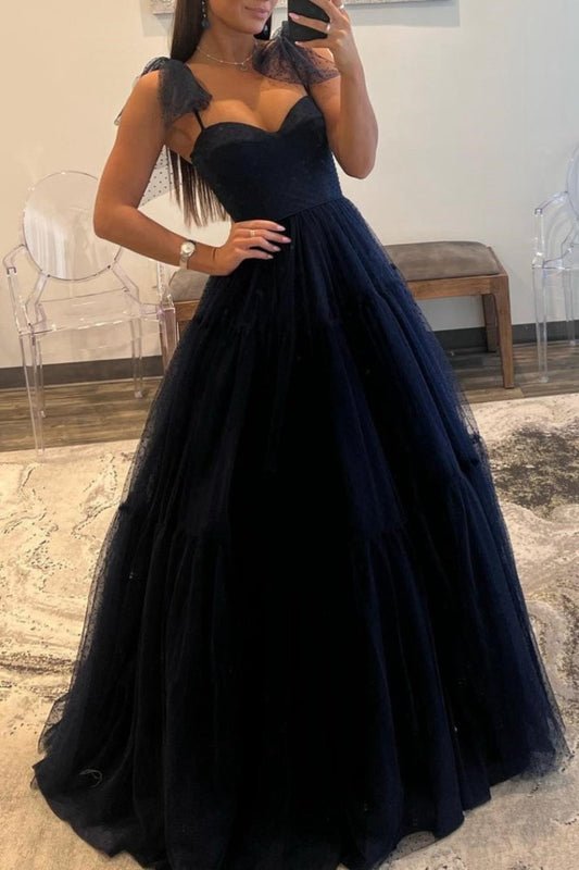 A-line Sweetheart Dot Tulle Prom Dresses