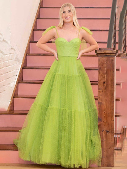 A-line Sweetheart Dot Tulle Prom Dresses