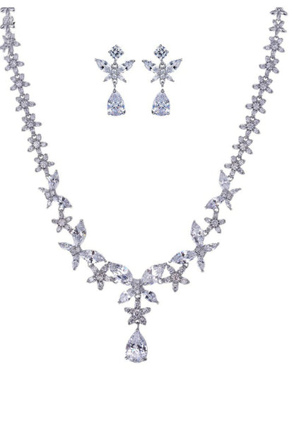 Royal Butterfly Crystal Drop Earrings Necklace Jewelry Set