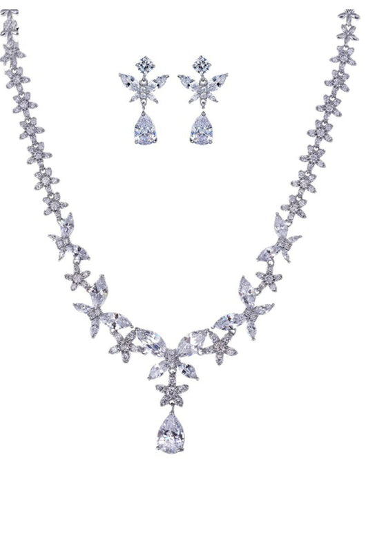 Royal Butterfly Crystal Drop Earrings Necklace Jewelry Set