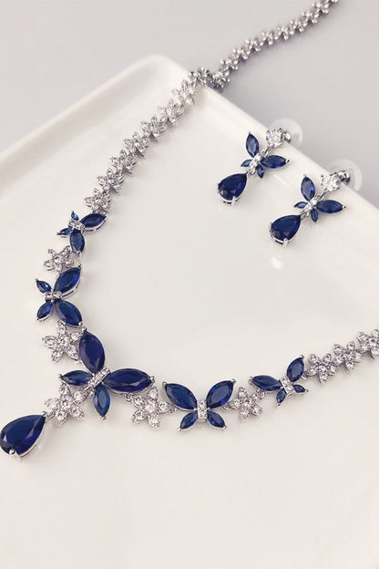 Royal Butterfly Crystal Drop Earrings Necklace Jewelry Set