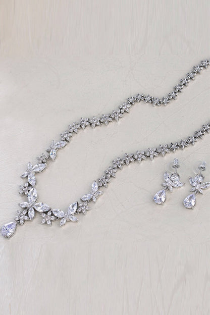 Royal Butterfly Crystal Drop Earrings Necklace Jewelry Set