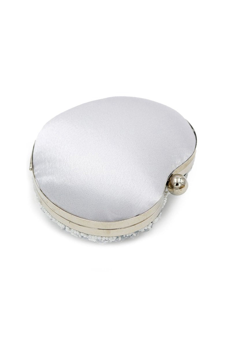 Silver Beaded Heart Shaped Party Clutch