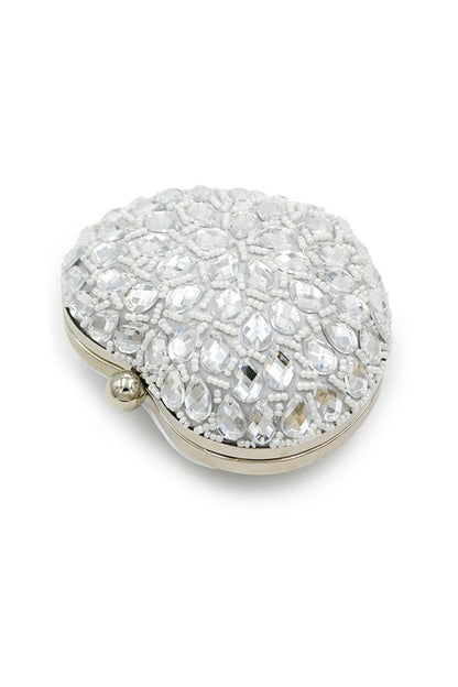 Silver Beaded Heart Shaped Party Clutch