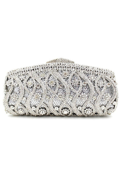Silver Rhinestones Chain Square Party Handbag