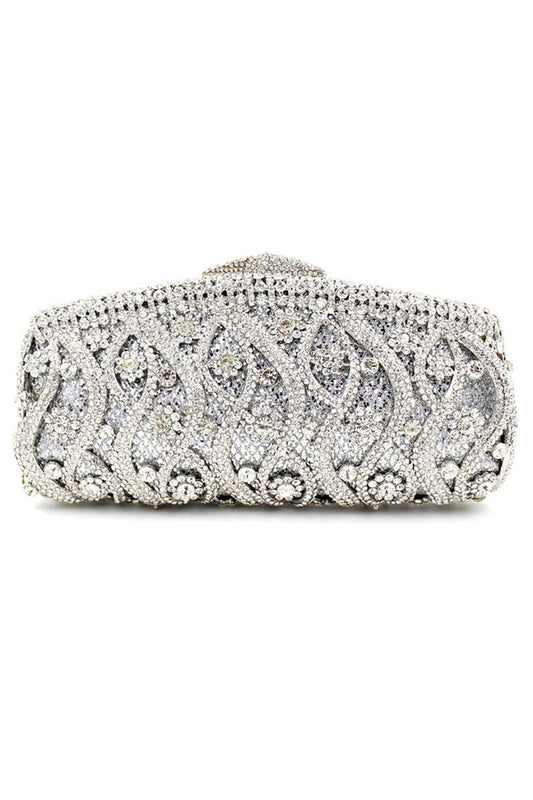 Silver Rhinestones Chain Square Party Handbag