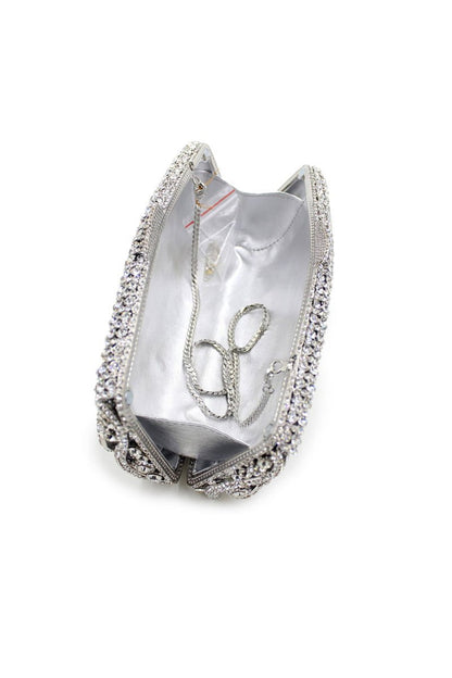 Silver Rhinestones Chain Square Party Handbag
