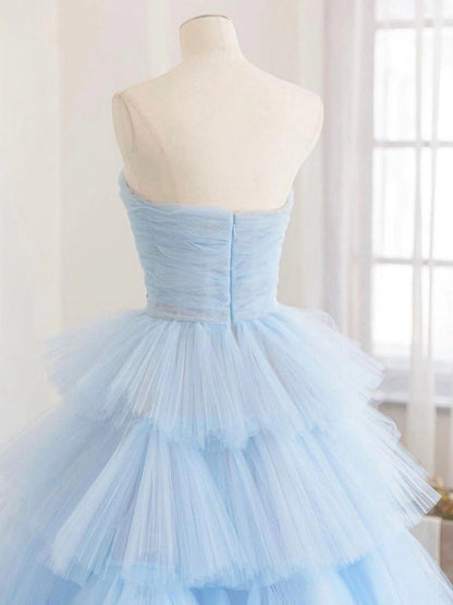 A-line Strapless Tie Tulle Prom Dresses
