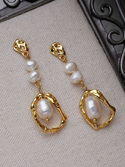 Golden Pearl Drop Earrings
