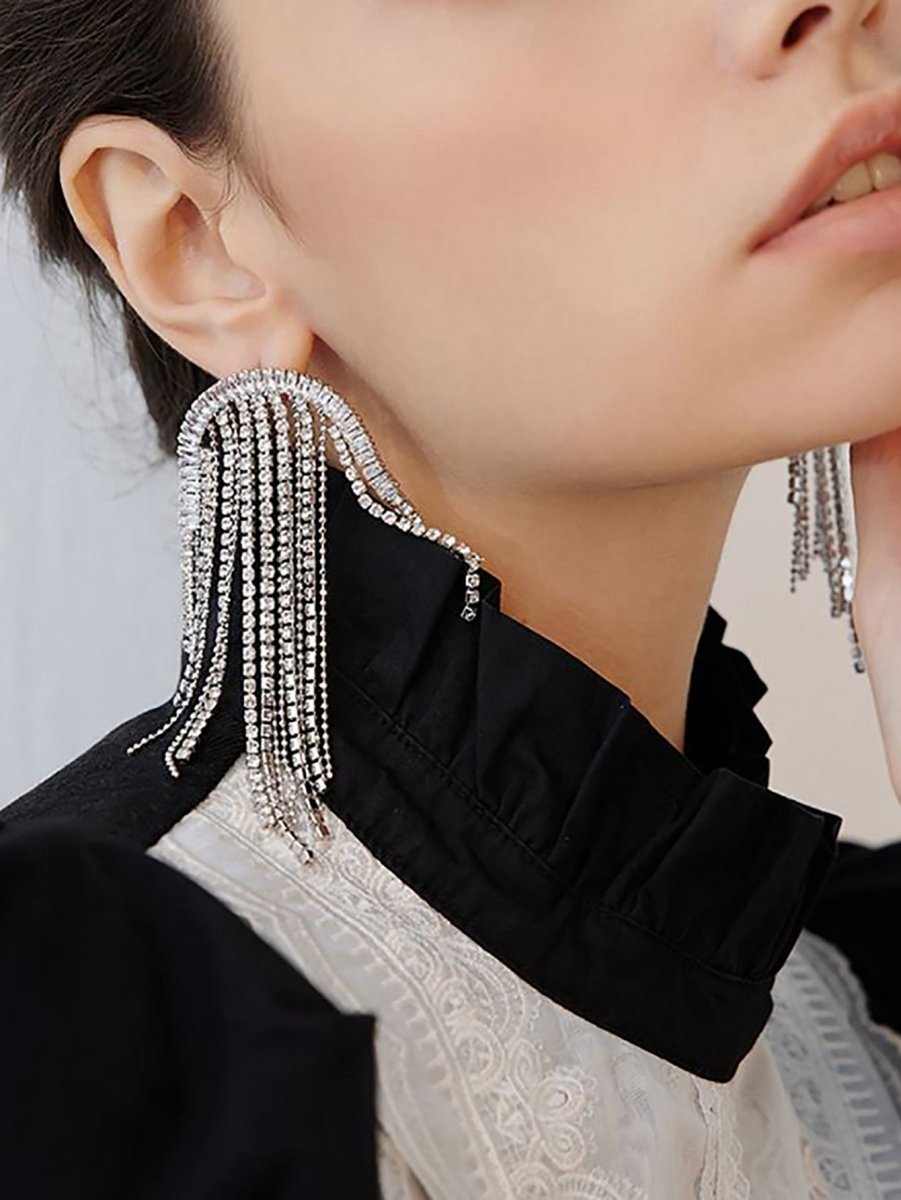 Silver Statement Tassel Long Earrings