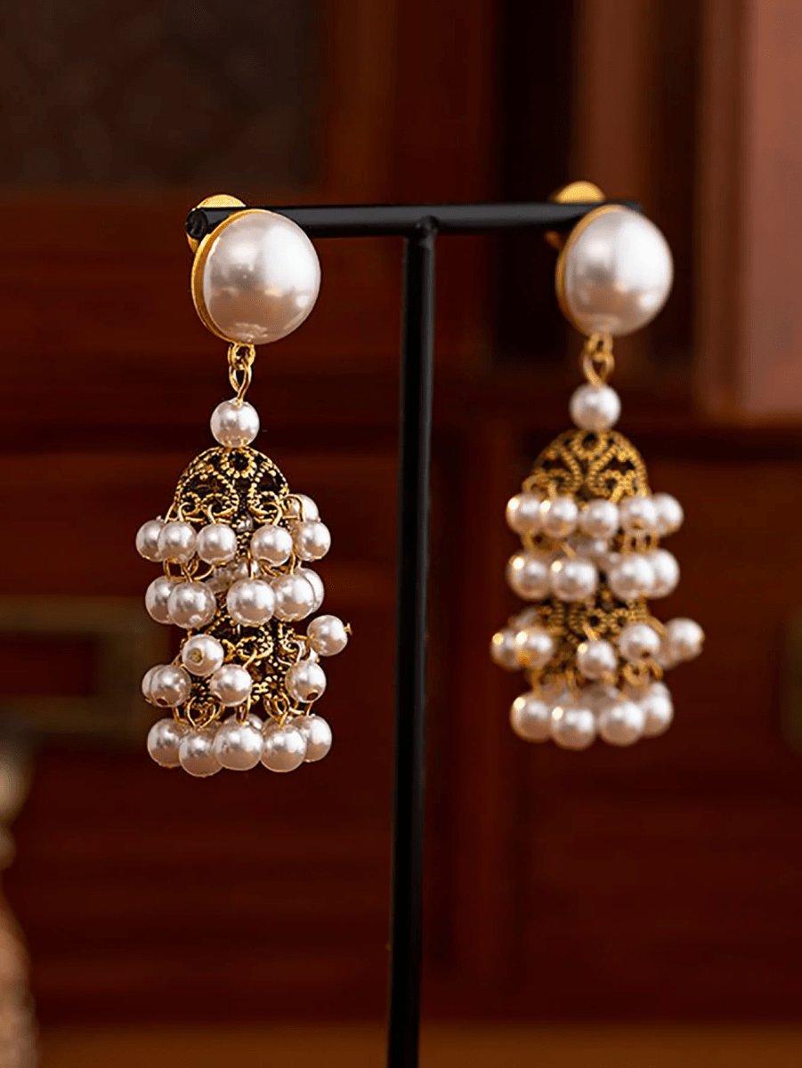 Golden Vintage Dangle Tassel Pearl Earrings
