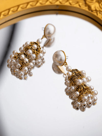 Golden Vintage Dangle Tassel Pearl Earrings