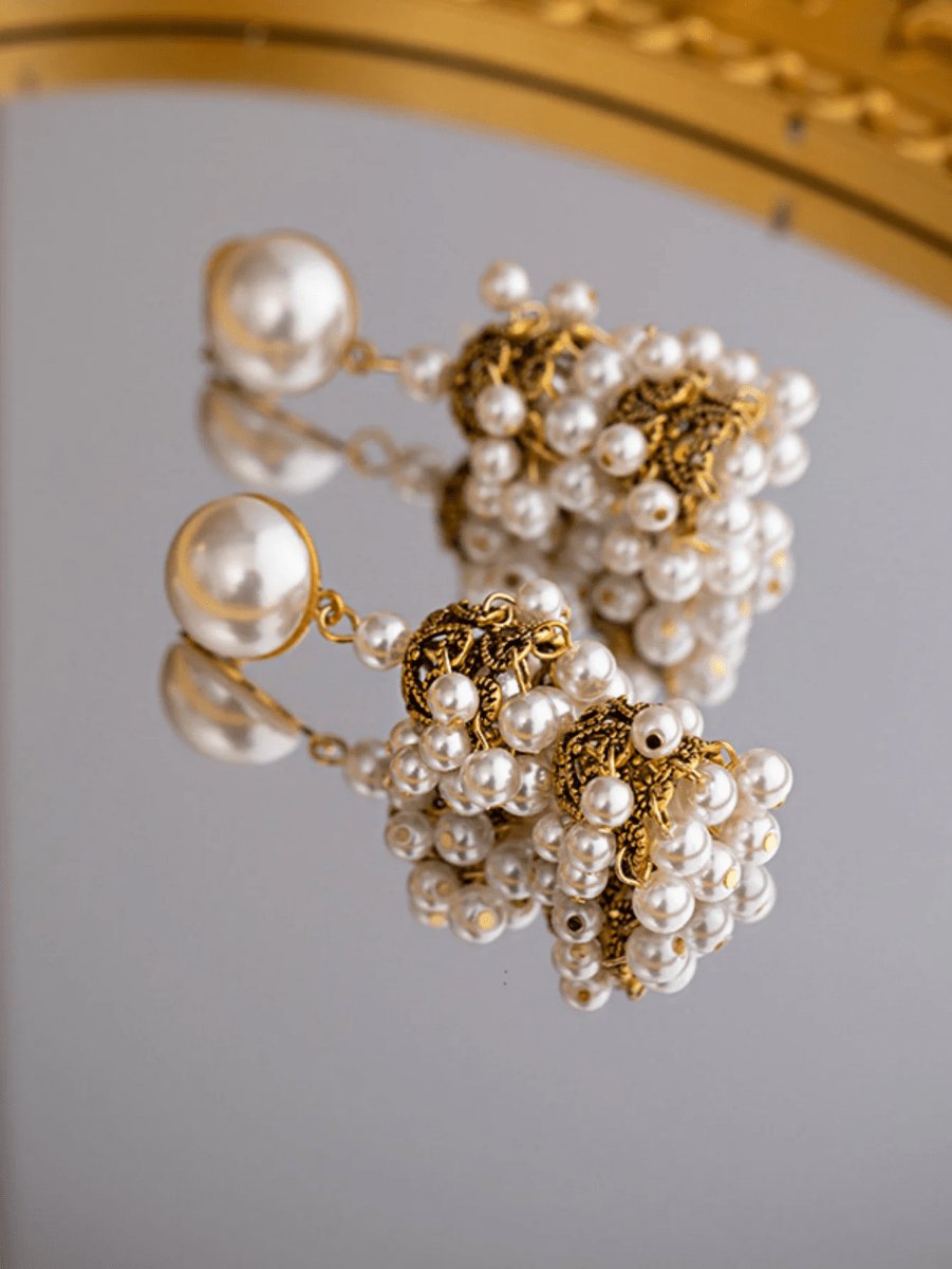 Golden Vintage Dangle Tassel Pearl Earrings