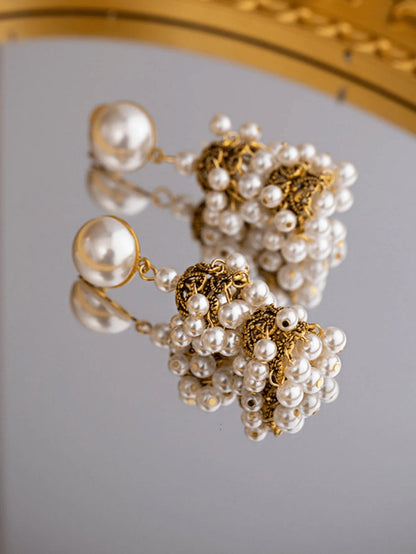 Golden Vintage Dangle Tassel Pearl Earrings