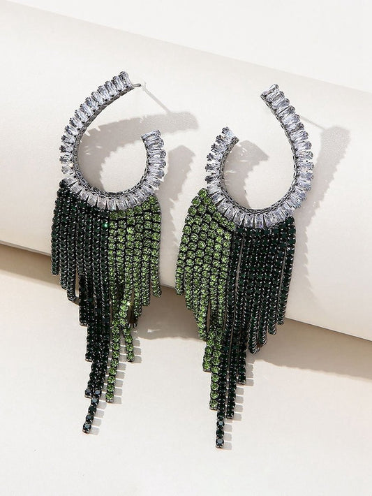 Statement Rhinestones Tassel Long Earrings