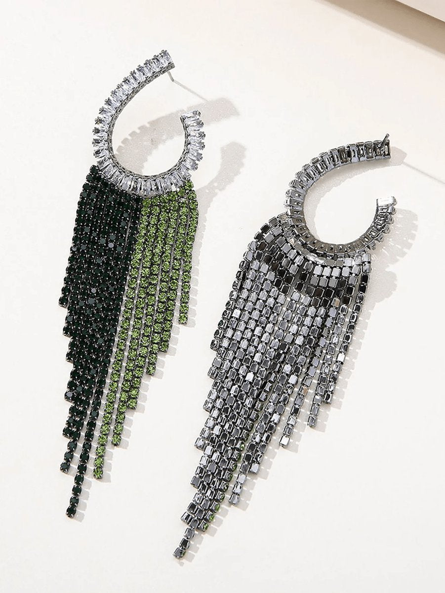 Statement Rhinestones Tassel Long Earrings