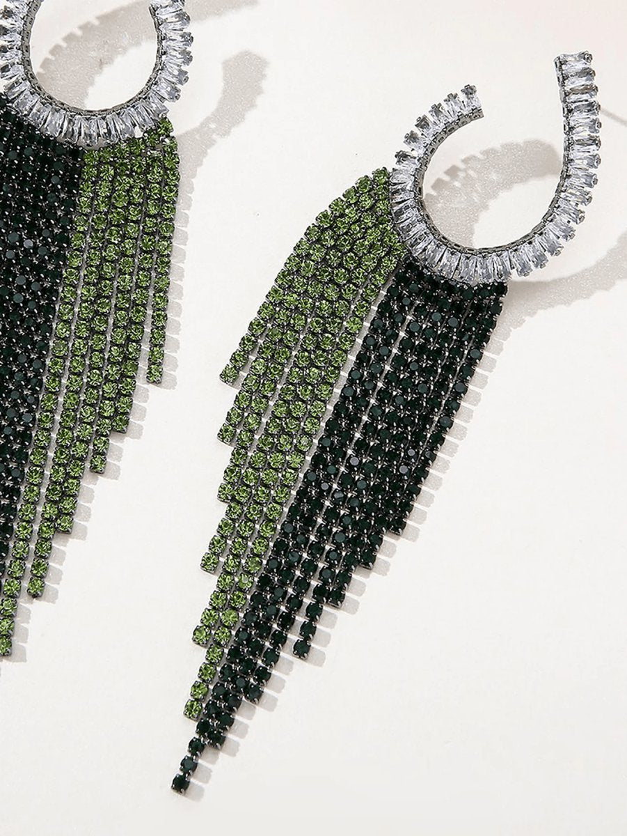 Statement Rhinestones Tassel Long Earrings