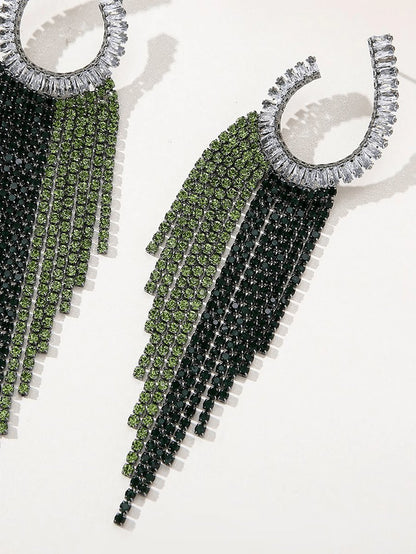 Statement Rhinestones Tassel Long Earrings