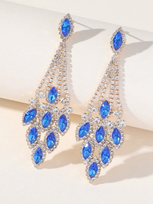 Statement Rhinestones Tassel Long Earrings