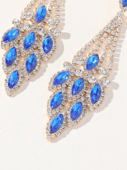 Statement Rhinestones Tassel Long Earrings