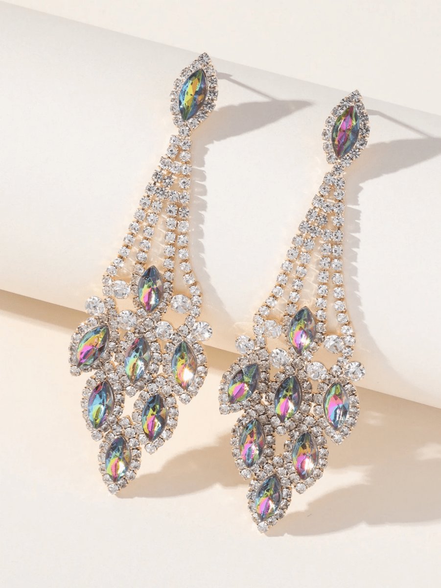 Statement Rhinestones Tassel Long Earrings