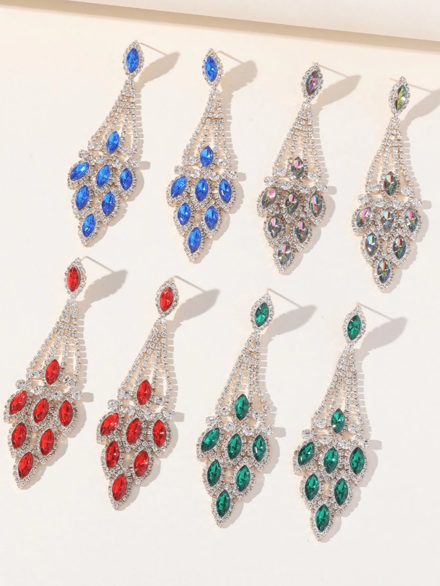 Statement Rhinestones Tassel Long Earrings