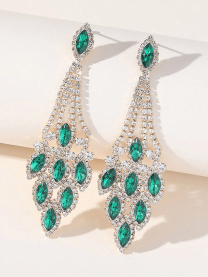 Statement Rhinestones Tassel Long Earrings
