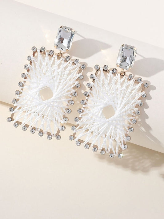 White Braided Raffia Square Earrings