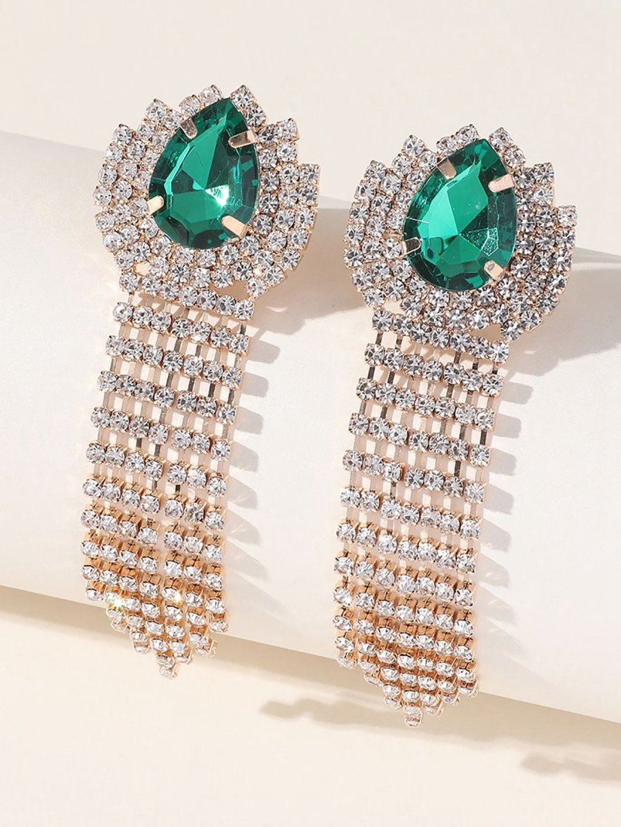 Teardrop Rhinestones Tassel Long Earrings