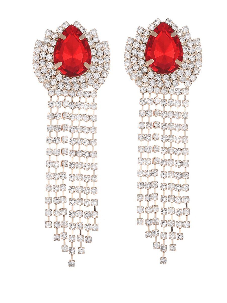 Teardrop Rhinestones Tassel Long Earrings