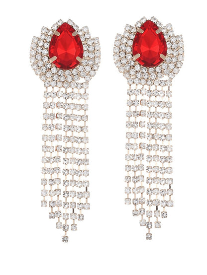 Teardrop Rhinestones Tassel Long Earrings